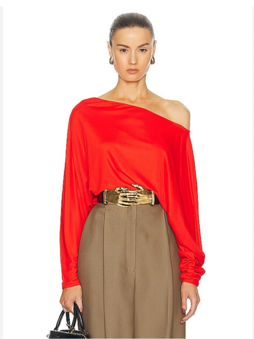 Khaite Blouse Juno Dolman Off The Shoulder in Fire Red